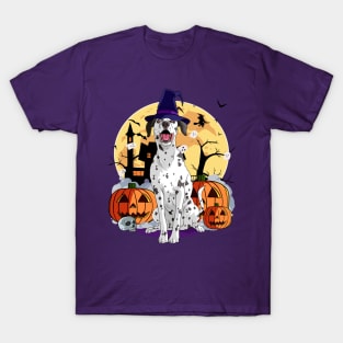 Dalmatian Scary Dog Halloween Witch Pumpkin T-Shirt